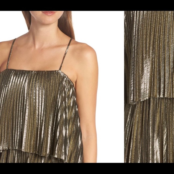 New J crew Collection Gold Lamé Pleated Midi Dress - Picture 13 of 15